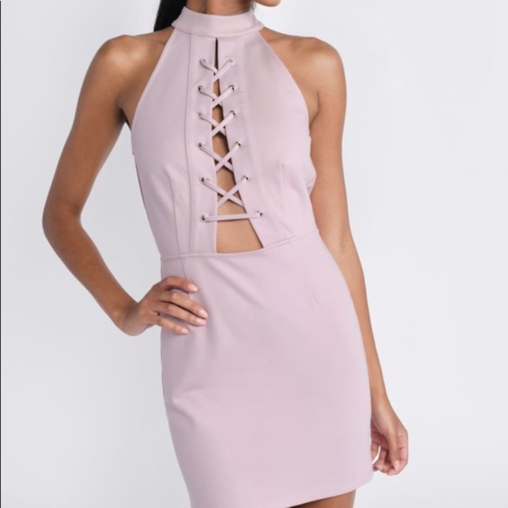 Tobi Mauve Lace Up Halter Bodycon Dress Sz M
